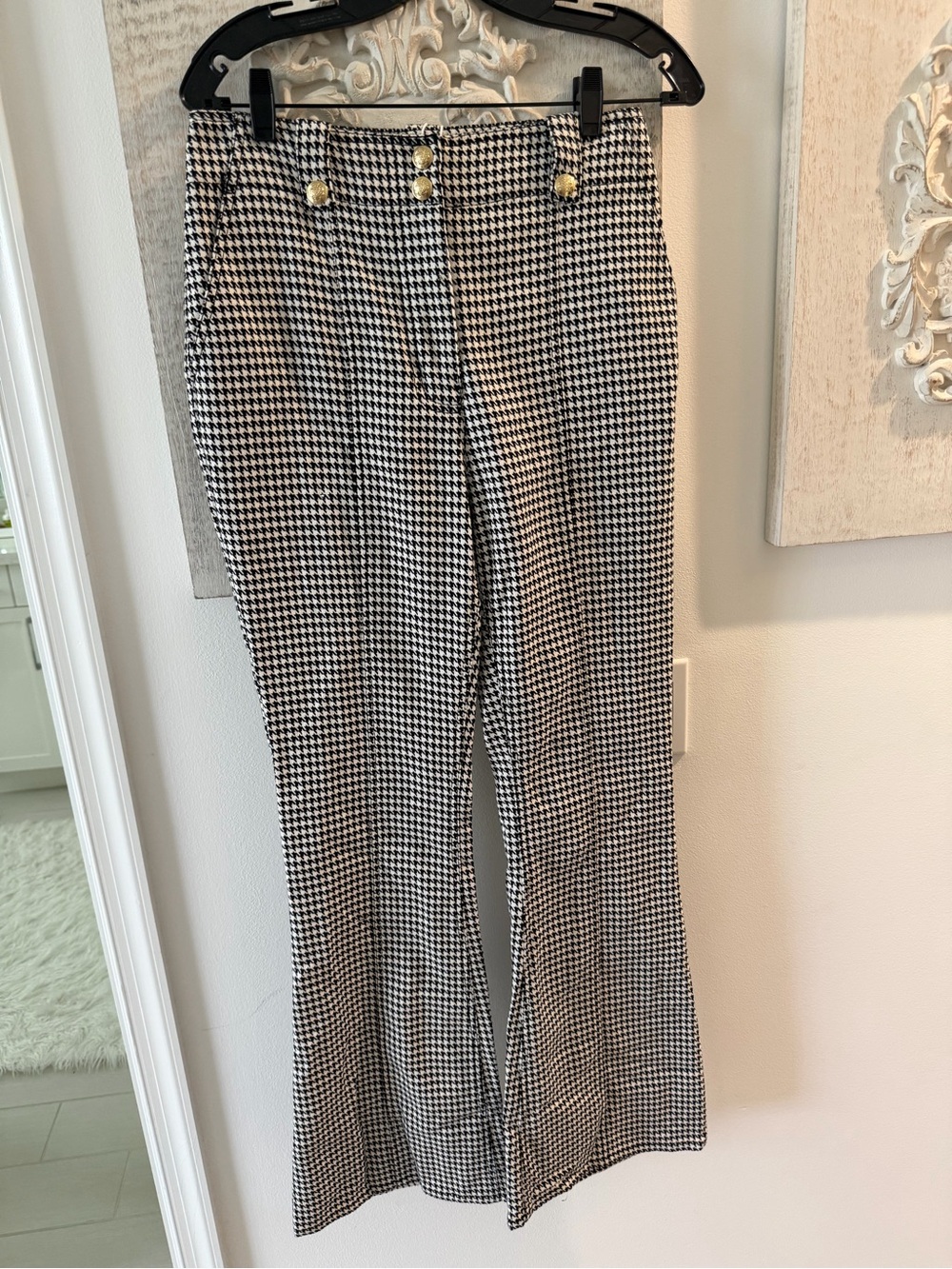 Derek Lam Houndstooth Wide-Leg Pants in Black & White